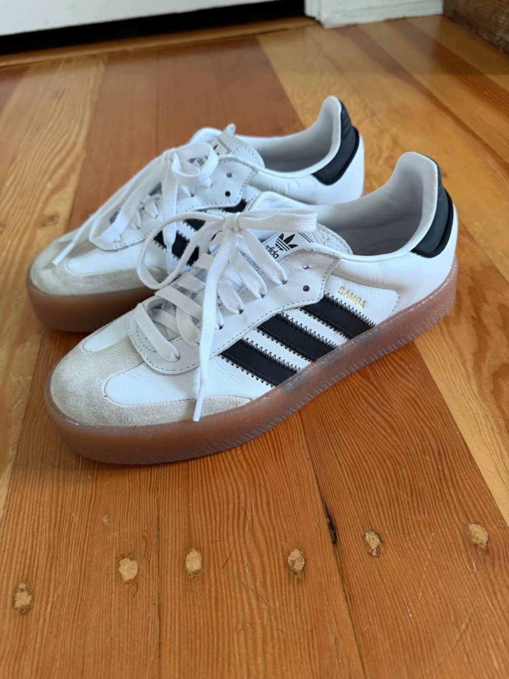 Adidas Sambae White Leather Platform Sneakers 7 - Picture 2 of 6